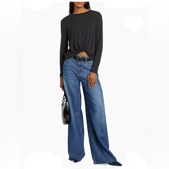 NWT Rag & bone Jenna knotted front long sleeve top in black - S